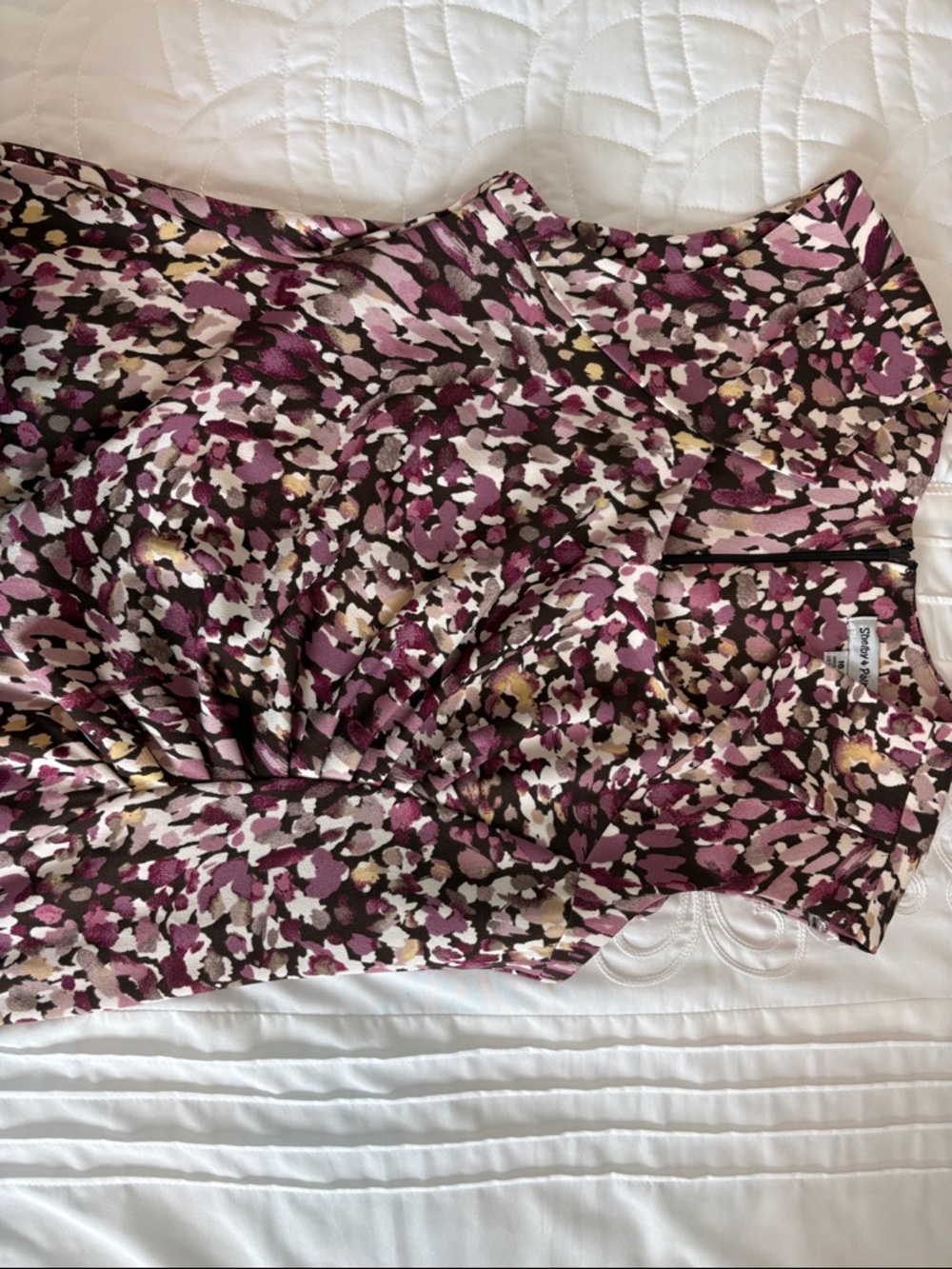 NWOT Shelby & Palmer Multicolor Abstract Floral Midi Dress in Plum and Cream - Picture 2 of 5